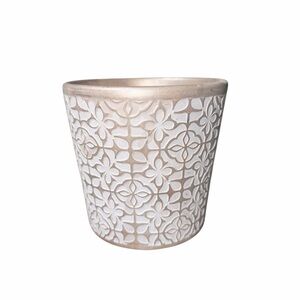 Boho Embossed Planter Pot Neutral Rose Gold Floral Pattern Plant Pot